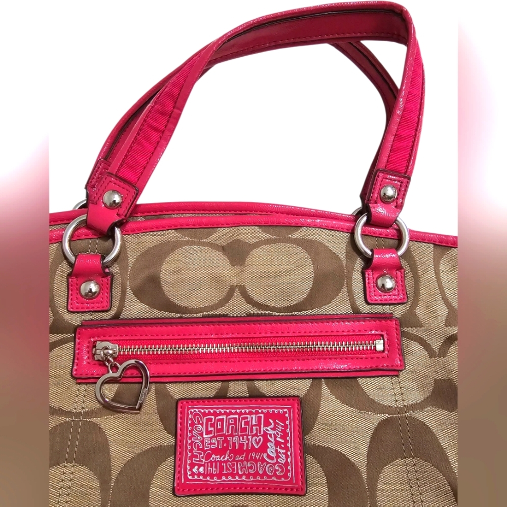 Coach Tan and Pink Signature Tote - Picture 2 of 16
